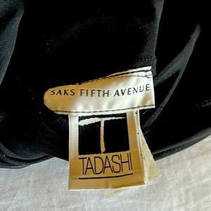 Tadashi long black spaghetti strap Roman drape black gown Sz S